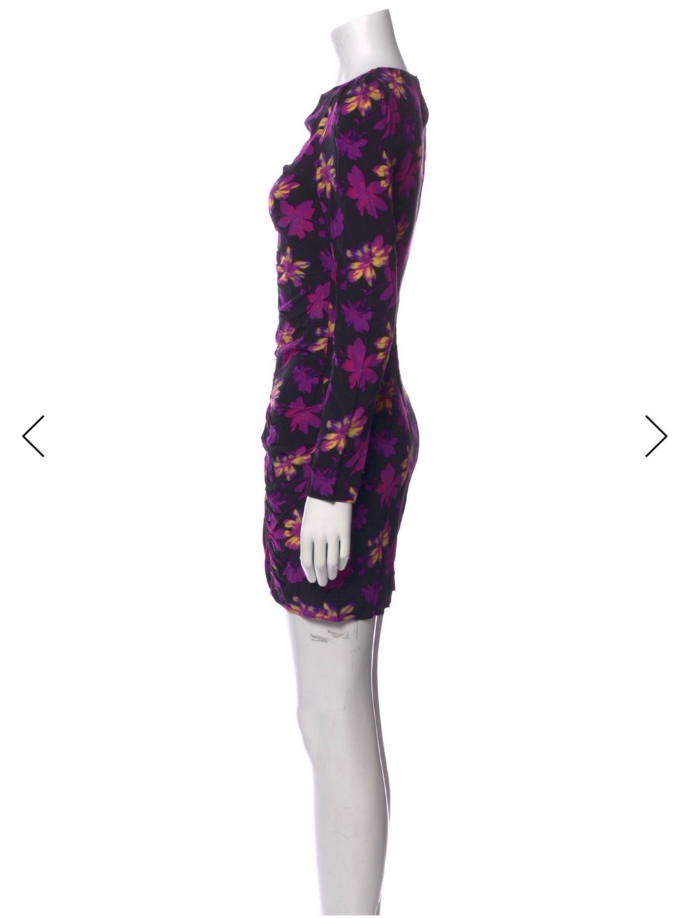 Maje Purple Floral Ruched Long-Sleeve Mini Dress